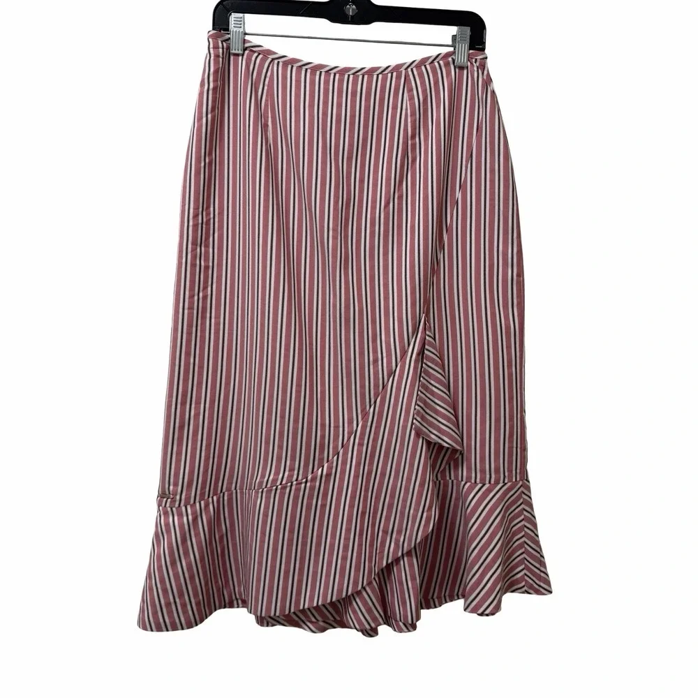 Ted Baker Coryn Striped Ruffle Hem Pencil Midi Pencil Skirt Size 4 Pink‎ NEW